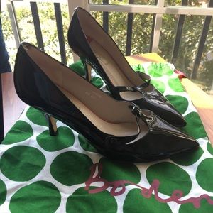 Boden black patent leather pointed-toe heels